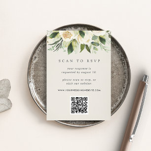 Ivory Bloom   Floral QR Code Wedding RSVP Begleitkarte