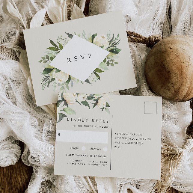 Ivory Bloom Floral Wedding Meal Choice RSVP Postkarte (Von Creator hochgeladen)
