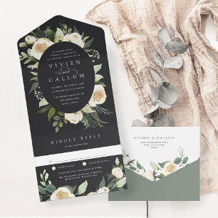 Ivory Bloom Hochzeitskalibrierung von Aquarellbi All In One Einladung