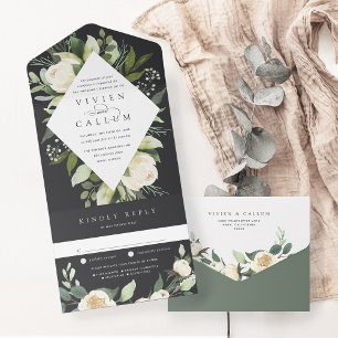 Ivory Bloom   Hochzeitswasser für Wasserfarben All In One Einladung