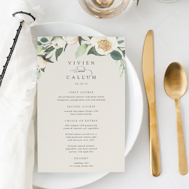 Ivory Bloom | Menu Mariage Floral Aquarelle (Créateur téléchargé)