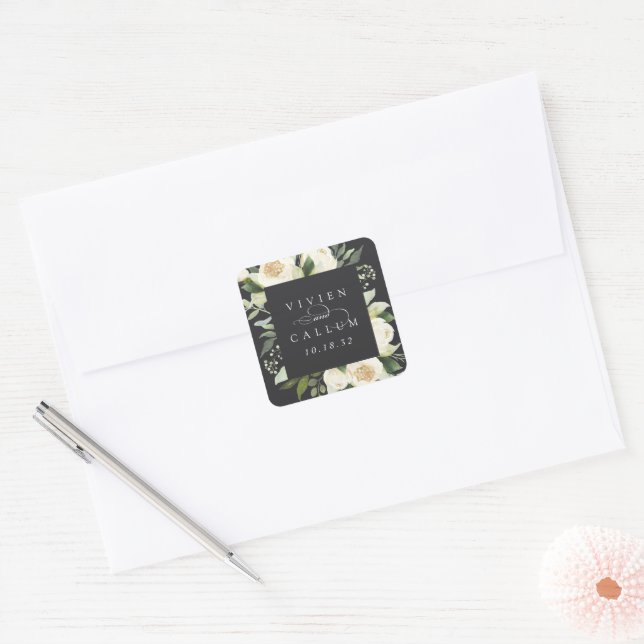 Ivory Bloom | Personalisierte Blumenzarge Quadratischer Aufkleber (Umschlag)