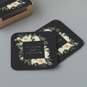 Ivory Bloom Personalisierte Blumenzarge Rechteckiger Pappuntersetzer