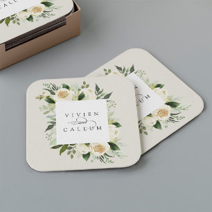 Ivory Bloom   Personalisierte Blumenzarge Rechteckiger Pappuntersetzer