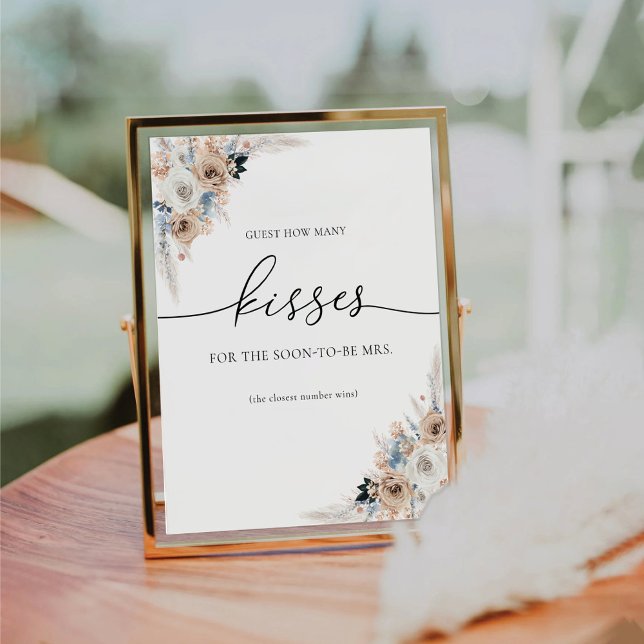 Ivory & Blue Boho Guest Wie viele Kisses unterschr Sockelschild (Von Creator hochgeladen)