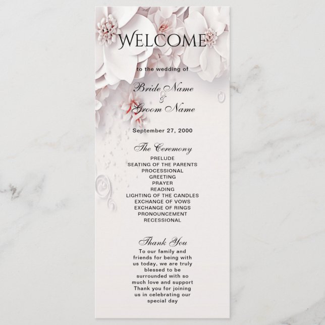 Ivory Blush Pink Floral Wedding Programme (Devant)
