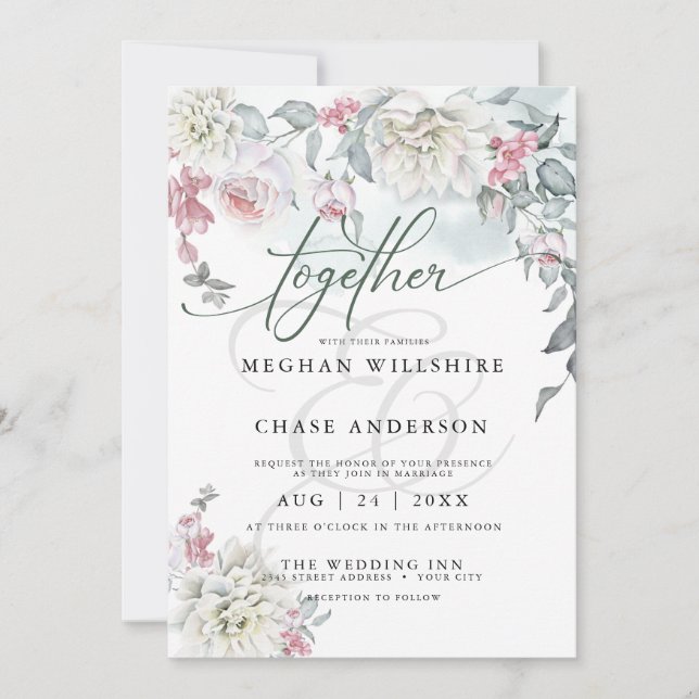 Ivory Blush rose Fleurs de chalet Invitation (Devant)