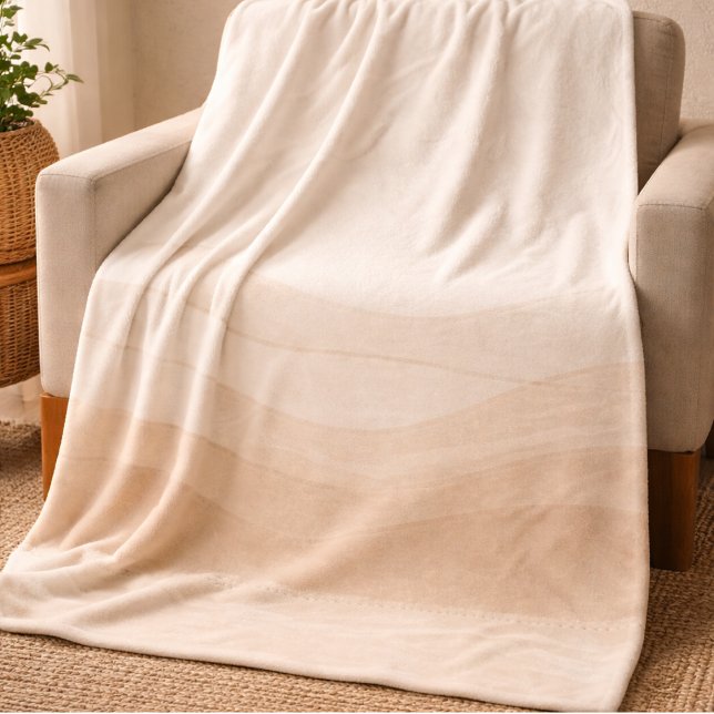 Ivory Blush Waves Fleece Blanket (Ivory and blush waves with taupe trim for elevated coastal layering)