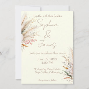 Ivory Boho Pampas Grass Wedding Einladung
