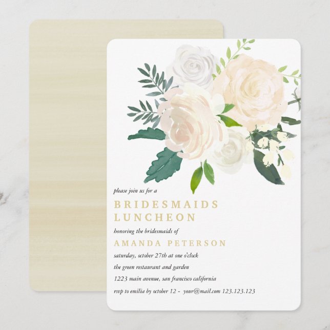 Ivory Bouquet Floral Bridesmaids Luncheon Wedding Einladung (Vorne/Hinten)