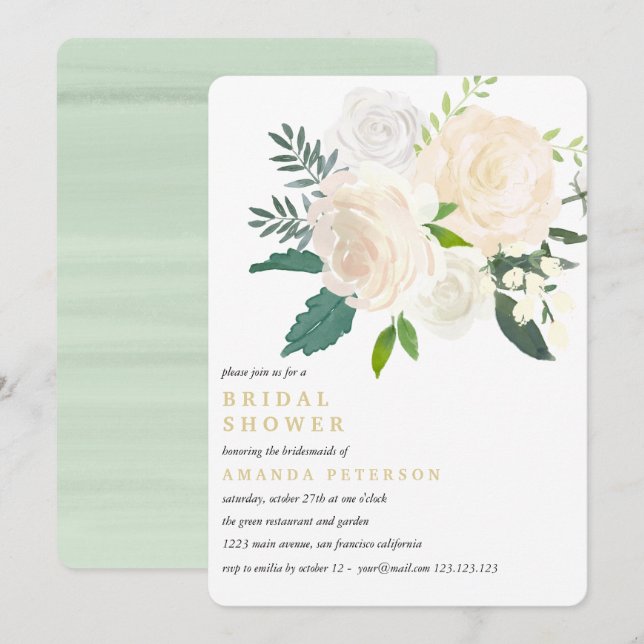 Ivory Bouquet Floral Wedding Brautparty Einladung (Vorne/Hinten)