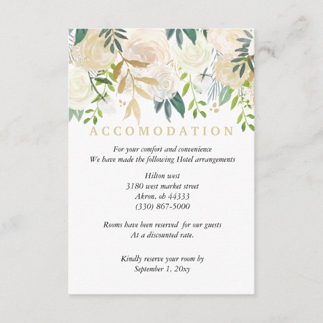 Ivory Bouquet Hochzeitsunterkunft Details Rosa Begleitkarte (Vorderseite)
