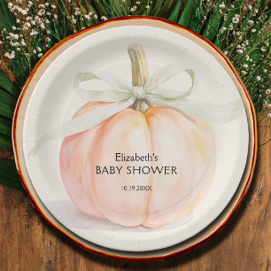 Ivory Bow Little Pumpkin Baby Shower Pappteller