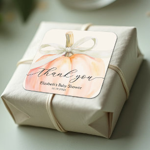 Ivory Bow Little Pumpkin Baby Shower Quadratischer Aufkleber