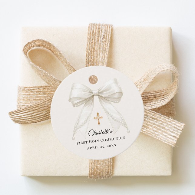 Ivory bow pearls First Holy Communion DIY Geschenkanhänger (Von Creator hochgeladen)