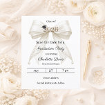 Ivory bow photo Graduation party Save the Date Flyer<br><div class="desc">Please note that this Save the Date is on flyer paper and very thin. For premium paper and/or digital download please visit our store. Announce your milestone with this Coquette Graduation Save the Date. The design features a lush ivory bow embellished with delicate pearl strands and a classic mortarboard icon....</div>