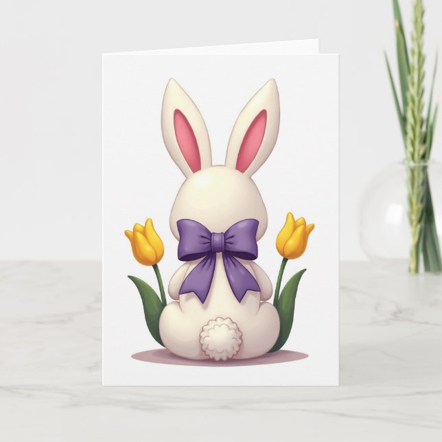 Ivory Bunny Spring Bow Card Karte (Vorderseite)