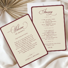 Ivory Burgundy Border Retro Wedding Itinerary Card Einladung
