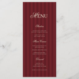 Ivory & Burgundy Elegant Stripes Retro Wedding Menükarte