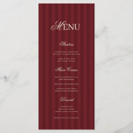 Ivory & Burgundy Elegant Stripes Retro Wedding Menükarte