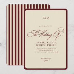 Ivory & Burgundy Stripes Border Retro Wedding Einladung