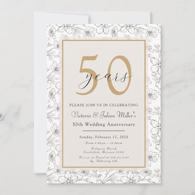 Ivory Champagne Gold Anniversaire Invitation (Devant)