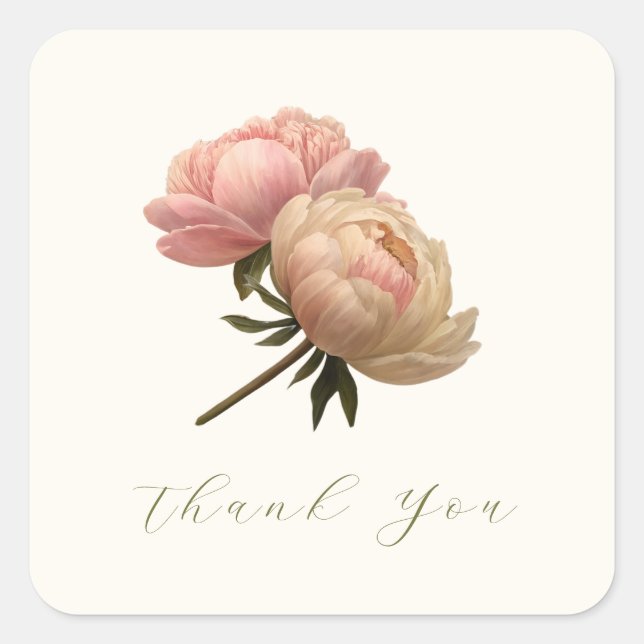 Ivory Chic Rose Wedding Danke Quadratischer Aufkleber (Vorderseite)