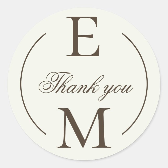 Ivory Coffee Monogram Wedding Thank You Runder Aufkleber (Vorderseite)