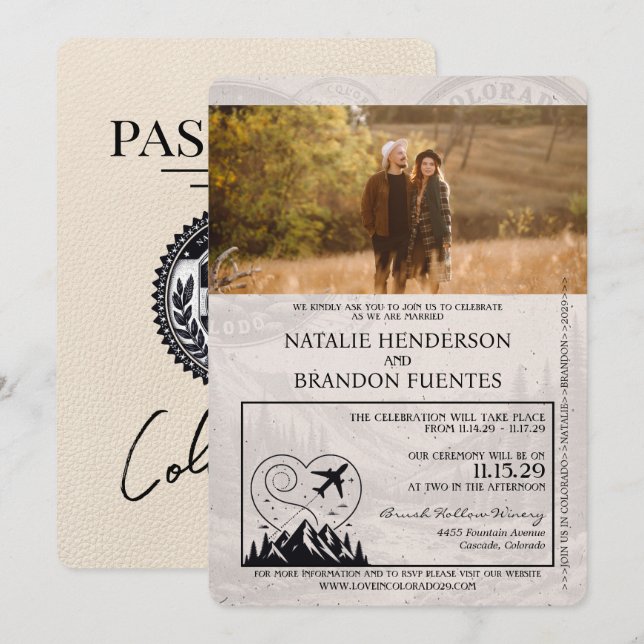 Ivory Colorado Passport Wedding Einladung (Vorne/Hinten)