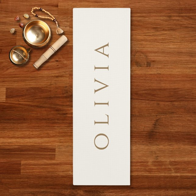 Ivory Cream Gold Name minimalistisch modern Yogamatte (Custom Name Yoga Mat)