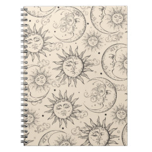 Ivory Cream Magic Vintag Celestial Sun Moon Stars Notizblock