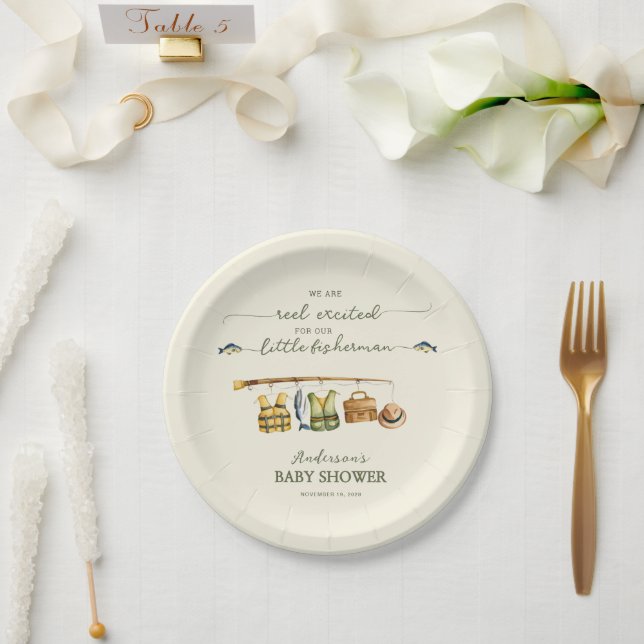 Ivory Cream Reel Excited Baby Shower Pappteller (Hochzeit)