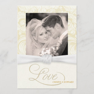 Ivory Damask - Invitations au mariage de photos él