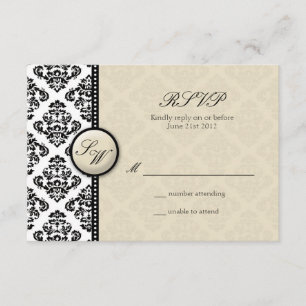 Ivory Damask Monogram Wedding RSVP Karte