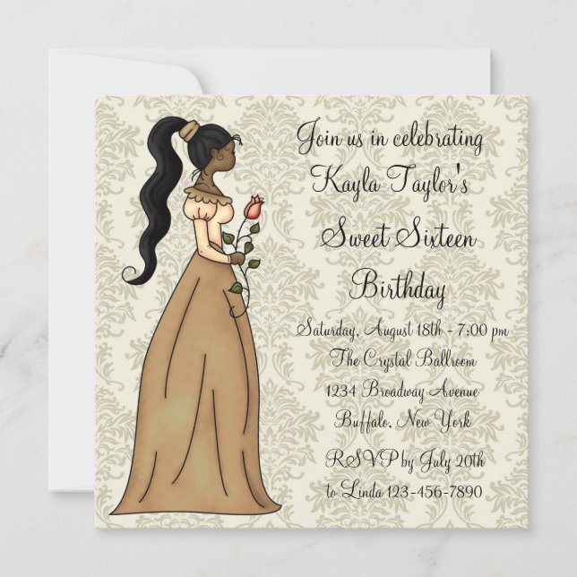 Ivory Damask Prinzessin Sweet 16 Party Einladung (Vorderseite)