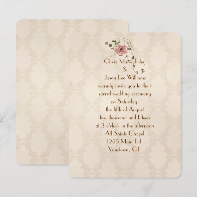 Ivory Damask Wedding Invite Einladung (Vorne/Hinten)