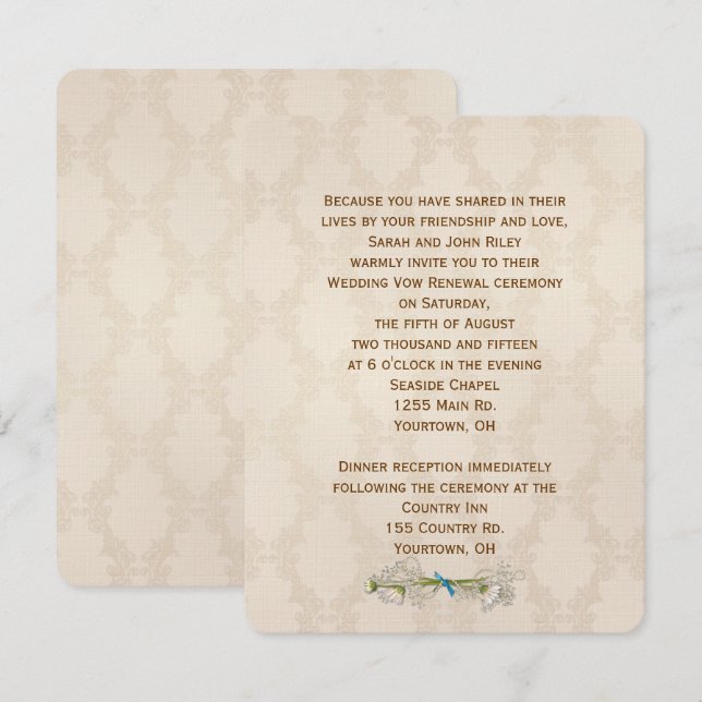 Ivory Damask Wedding Vow Renewal Einladung (Vorne/Hinten)