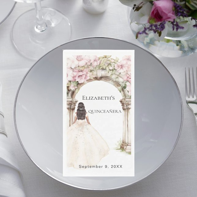 Ivory dress pink florals arch Quinceanera Serviette (Von Creator hochgeladen)