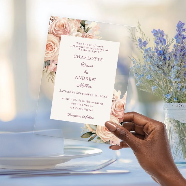 Ivory dusty rose florals luxury wedding acryleinladungen (Von Creator hochgeladen)