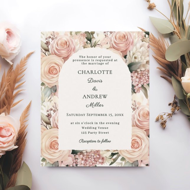 Ivory dusty rose mauve florals wedding invitation (Von Creator hochgeladen)
