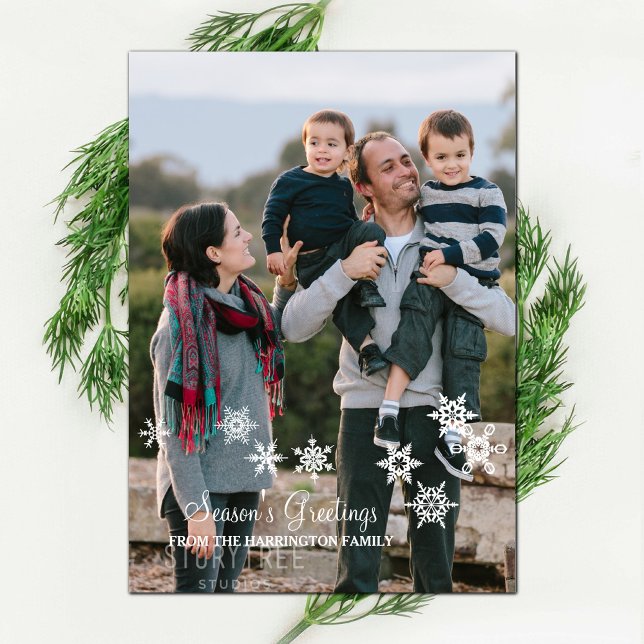 Ivory Elegant Snowflakes Carte photo de vacances (Ivory Elegant Snowflakes Holiday Photo Card)