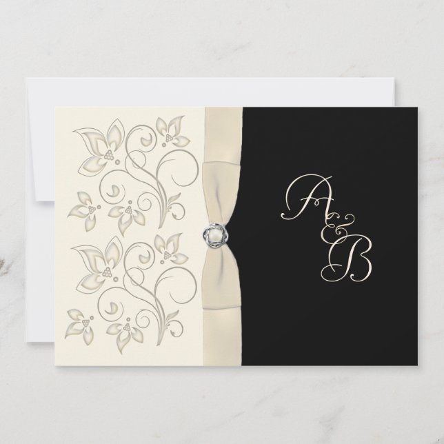 Ivory et Black avec Pearl Love Knot Invitation (Devant)