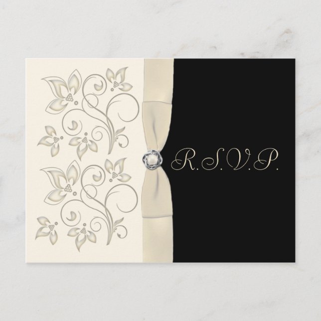 Ivory et noir avec Pearl Love Knot Carte postale R (Devant)