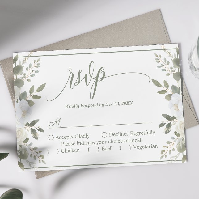 Ivory Et Sage Script Floral Mariage Mariage RSVP (Créateur téléchargé)
