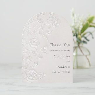 Ivory Faux Blind Embossed Arch Wedding Thank You Einladung