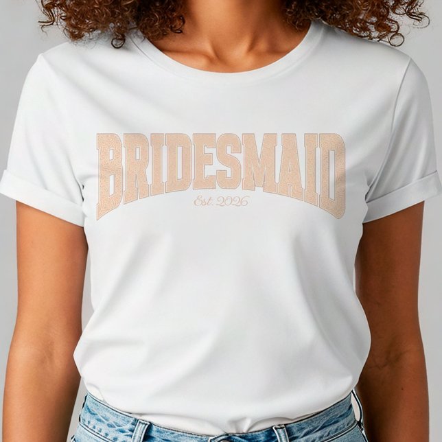Ivory Faux Lace BRIDESMAID Bachelorette T-Shirt (Personalize with names, dates, locations or events)