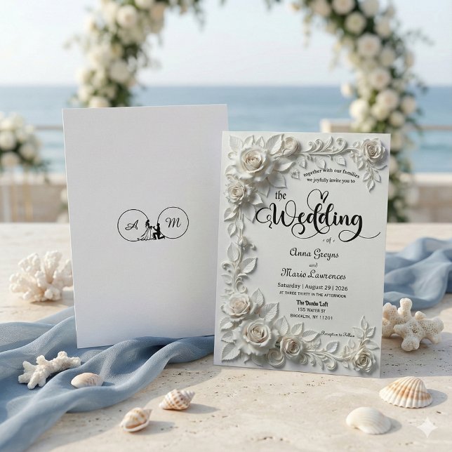 Ivory Faux Plaster Relief Roses Formal Wedding  Einladung (Von Creator hochgeladen)