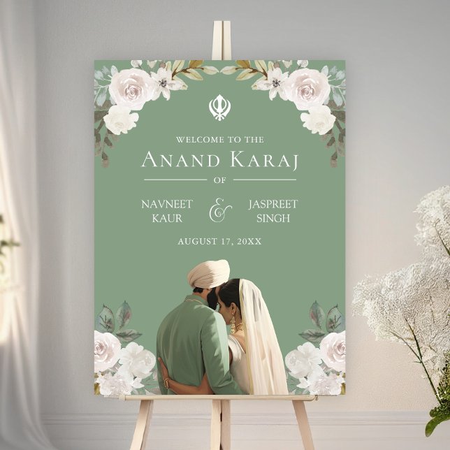 Ivory Floral Anand Karaj Sikh Affiche de bienvenue (Créateur téléchargé)