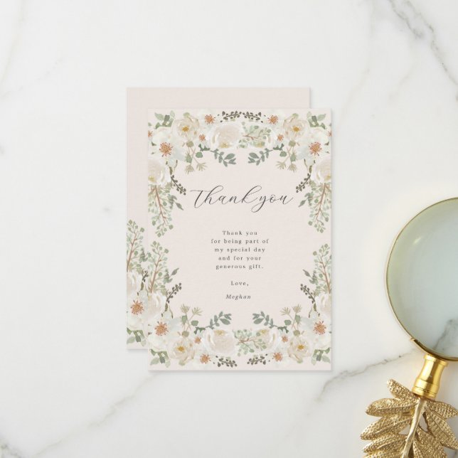 Ivory Floral Baby Dusche Danke Karte (Vorderseite/Rückseite Beispiel)