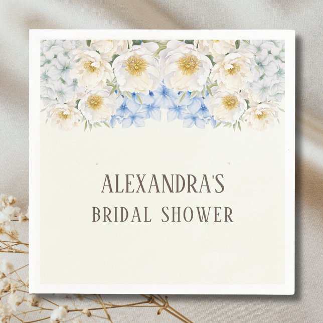 Ivory Floral Blue Hydrangea Garden Bridal Shower Serviette (Von Creator hochgeladen)